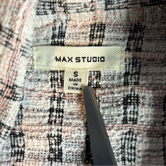 Max Studio Black White & Pink Plaid Tweed Blazer w/ Single Button Closure - Picture 5 of 10